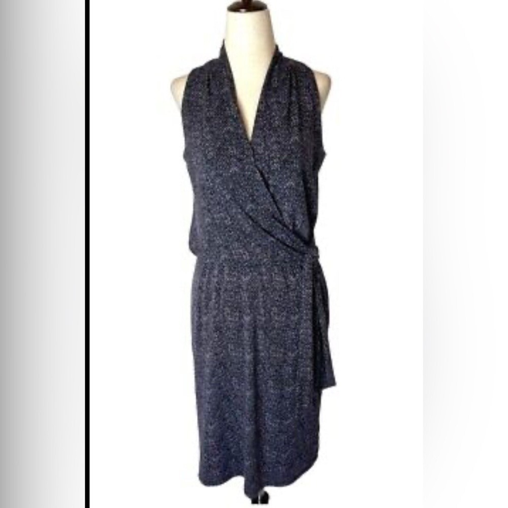 Michael Kors Womens Petite Large Purple Black‎ Faux Wrap Sleeveless Sheath Dress
